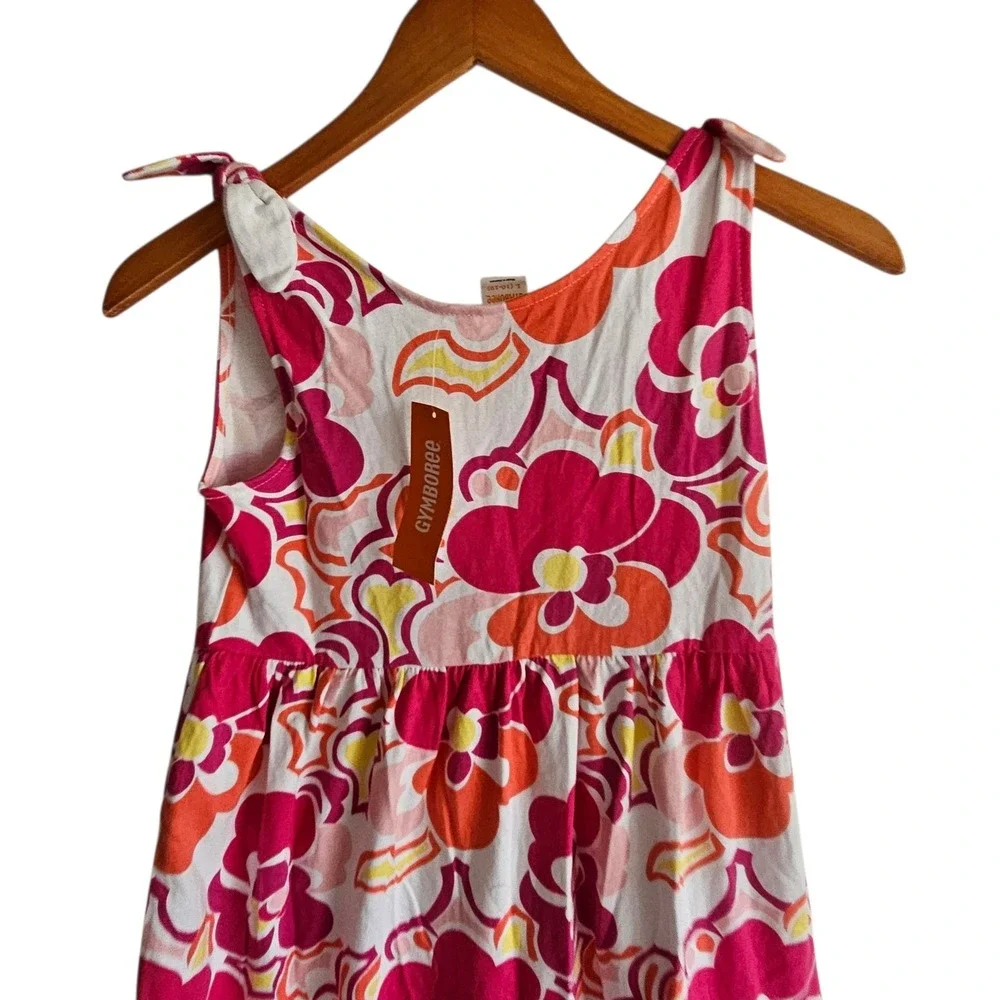 Gymboree Floral Dress Tiered Sleeveless Tie Strap Casual Pink Orange L 10 12 Yea
